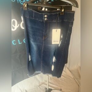 Classic Distressed Blue Denim Midi Skirt